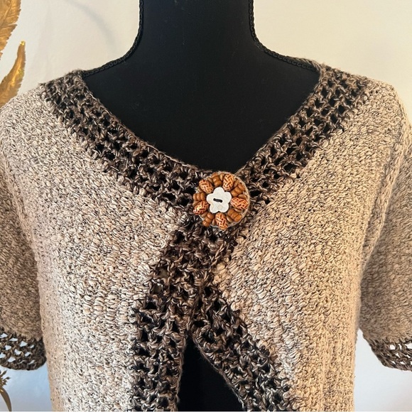 Curio Vintage Boucle Knit Brown Beige Cardigan Sweater - Picture 3 of 13
